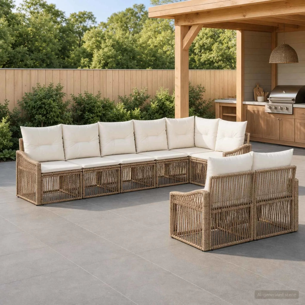 Set Divano da Giardino 8 pz Beige polyrattan 3436068