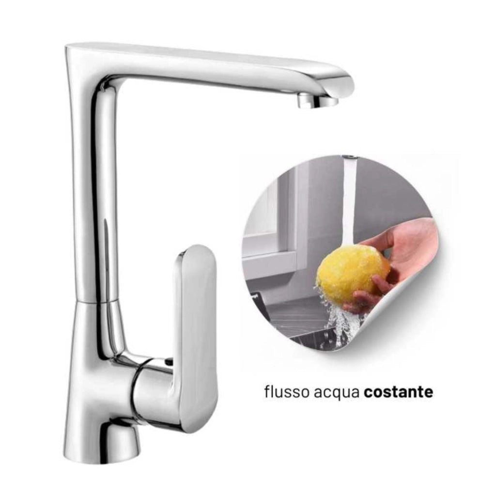 Miscelatore monoforo ottone per lavello cucina amsterdam erogazione orientabile *** finitura- cromo lucido, confezione 1