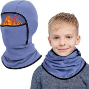 Due cappuccioli per bambini da 6 a 14 anni, maschera da sci multifunzionale impermeabile al vento, cappello da ciclista con guanto colletto, pet per ragazzi e ragazze, sport all'aperto in inverno, Blu denim