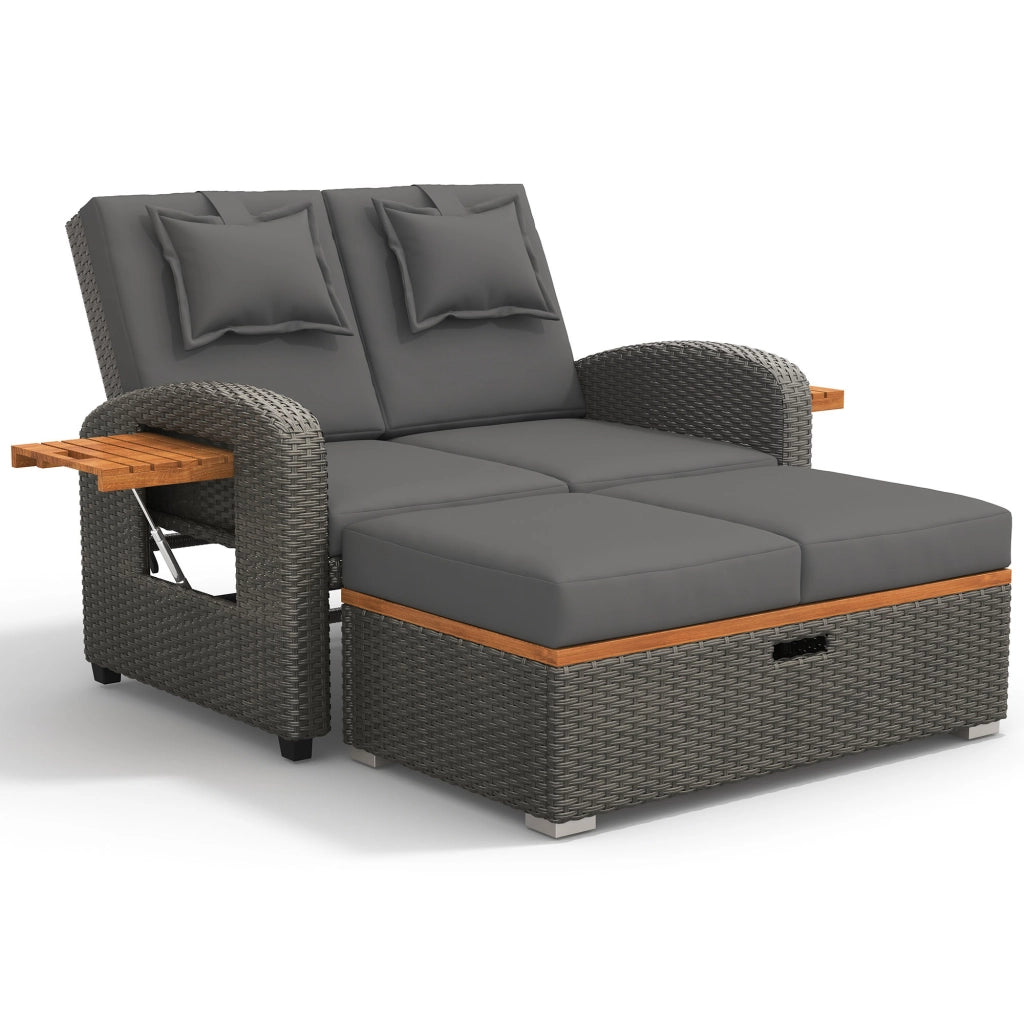 Set Lounge da Giardino 2 Posti con Poggiapiedi ¨C MINIMAL ¨C Rattan Grigio, Schienale Regolabile