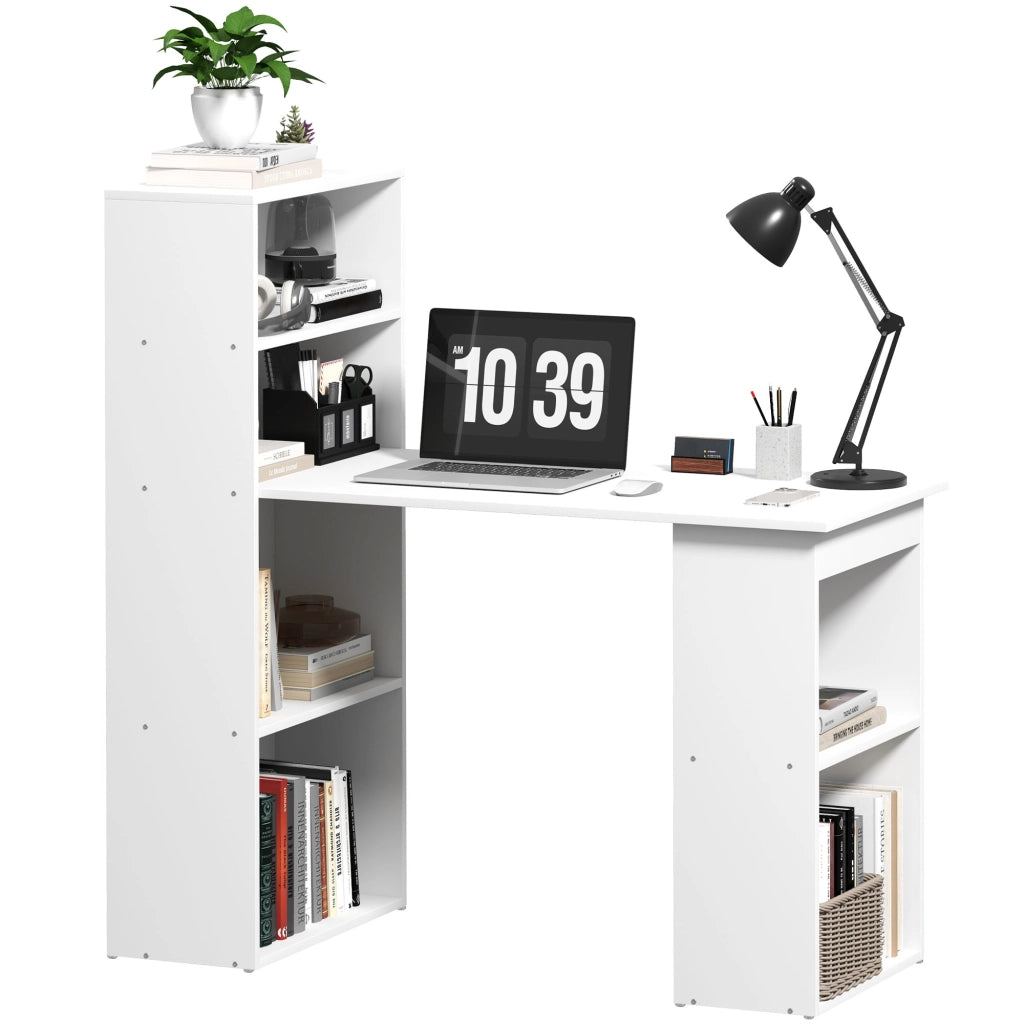 Scrivania con Libreria ¨C Xylo ¨C Bianco, Legno Ingegnerizzato, 120x55x120 cm, 2 Ripiani, 5 Scaffali