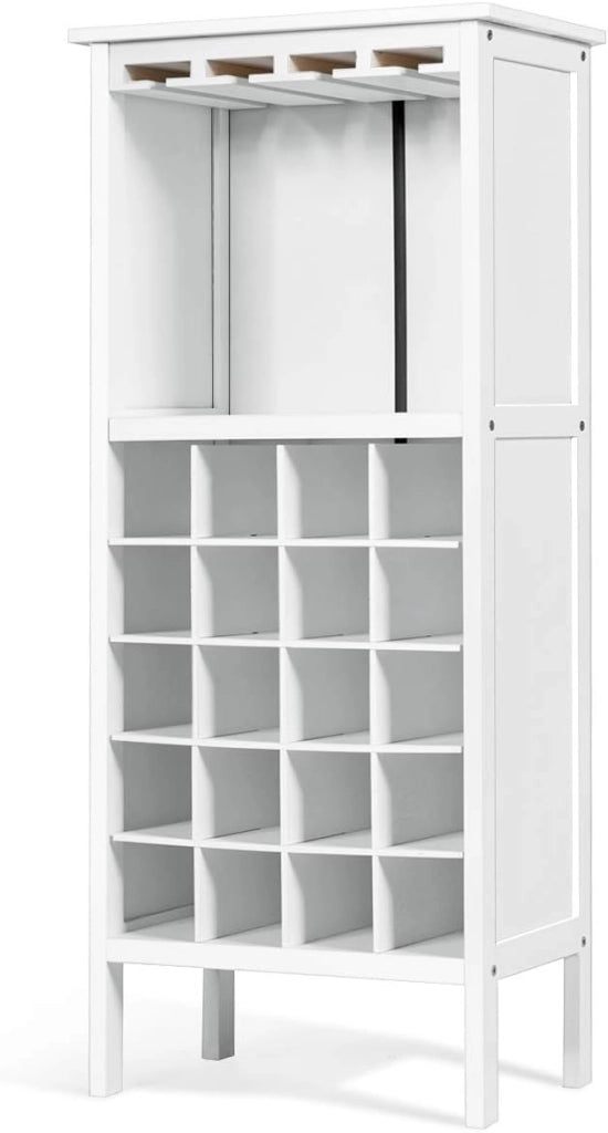 Porta Vino Legno, 5 Ripiani per 20 Bottiglie, Cantiniere con 4 Porta Calici, Mobiletto Portabottiglie per Collocazioni e Esposizioni di Vino, 42x25x96 cm, 3 Colori Disponibili