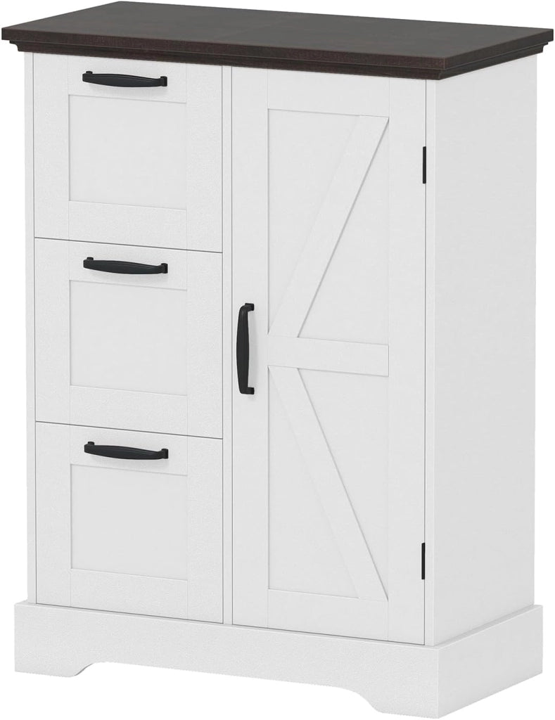 Mobile Bagno da Terra, Mobiletto Portaoggetti Moderno con Ante e 3 Cassetti, Armadietto Bagno per Cucina e Soggiorno, 60 x 30 x 80 cm (Grigio)
