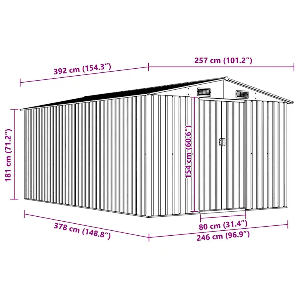 Capanno da Giardino 257x392x181 cm in Metallo Antracite cod mxl 65864