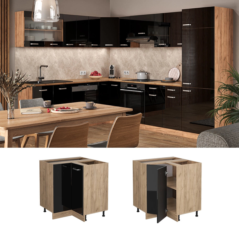 Vicco Mobile ad angolo cucina Nero lucido 75.6 cm , PL Rovere