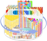 Penholder rotativo da 360 gradi con 6 compartimenti e maniglia portatile, organizzatore trasparente per pennarelli, forbici e penna