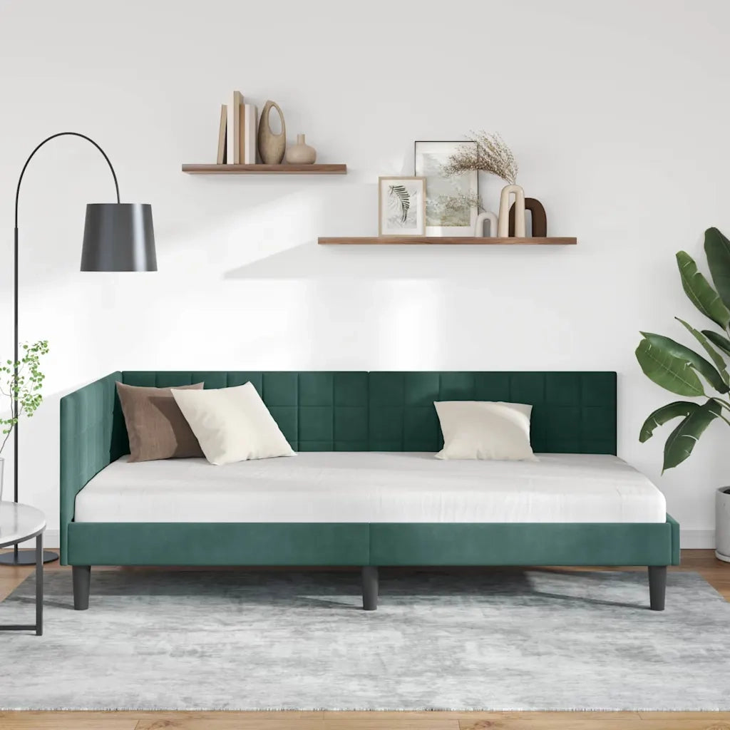 Cornice del letto ad angolo Verde Scuro 90 cm x 190 cm Velluto