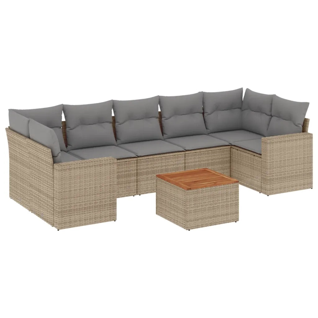 Set Divano da Giardino 8 pz con Cuscini Beige in Polyrattan 3224036