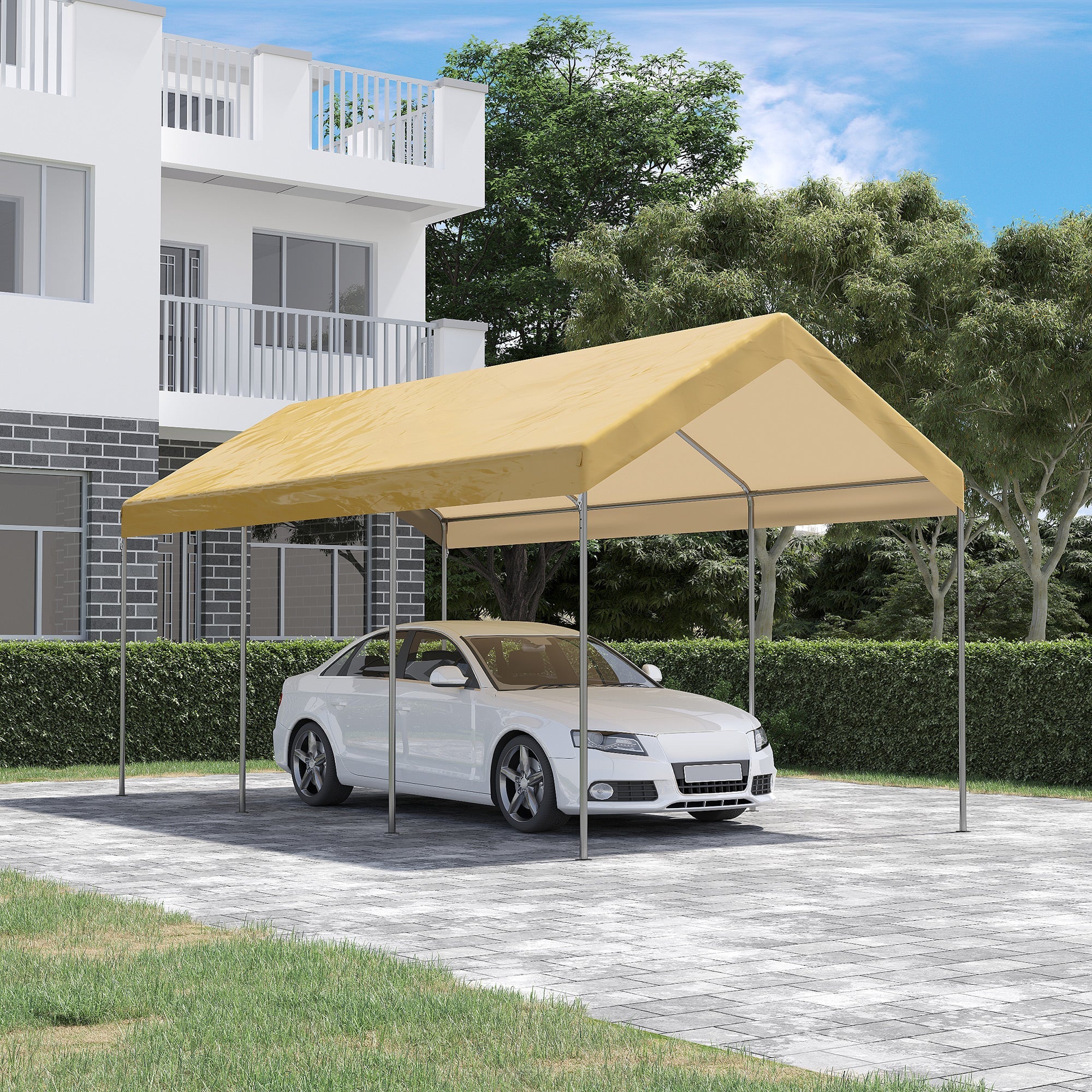 Box Auto da Esterno 600x295x265-310 cm in Acciaio e Polietilene Beige