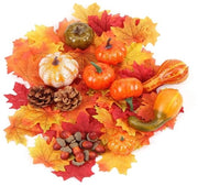 Set di Zucche Artificiali - 8 Diverse Zucche - 30 Foglie di Quercia - 10 Noci - 2 Pigne di Pino - Decorazione Autunnale