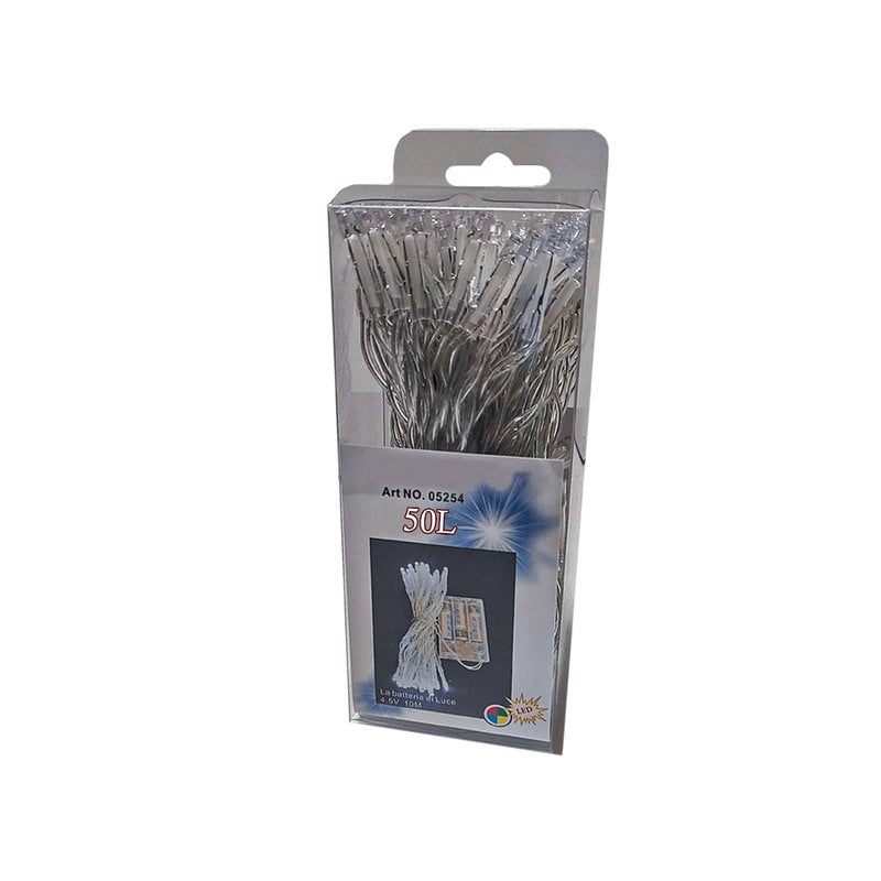 Stringa Luci Led A Batteria Con 50 Led Bianco Freddo 5 Metri IP20 4,5V Decorazione Natale
