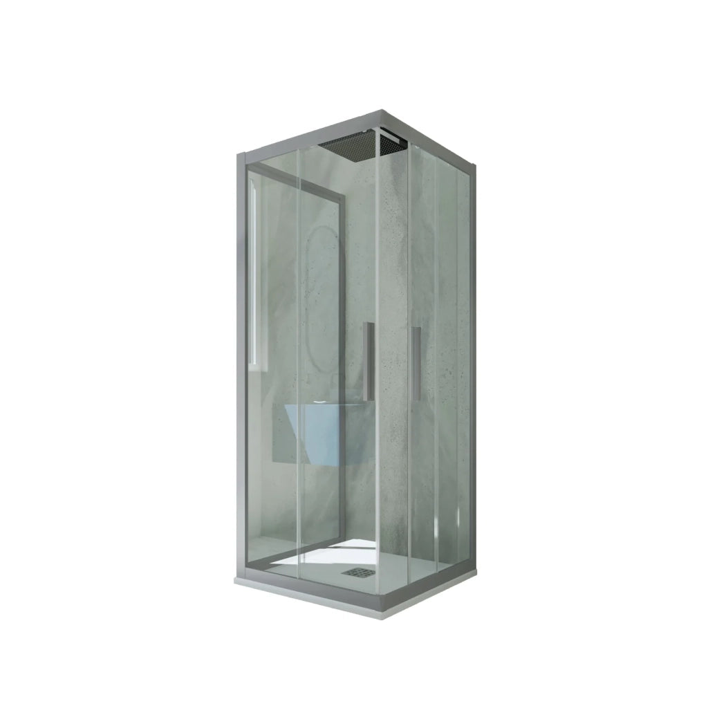 Box doccia 3 lati scorrevole 75x110x75 CM H 200 Vetro Trasparente Profilo Silver mod. Kolors Trio
