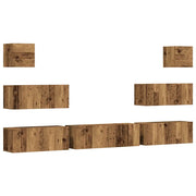 Set Mobile TV 7 pz | Armadietto TV | Mobile Porta TV Montato a Parete Legno Antico in Truciolato