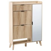 Scarpiera a 2 scomparti con 1 cassetto aggiuntivo in legno MDF melaminico con specchio colore marrone chiaro