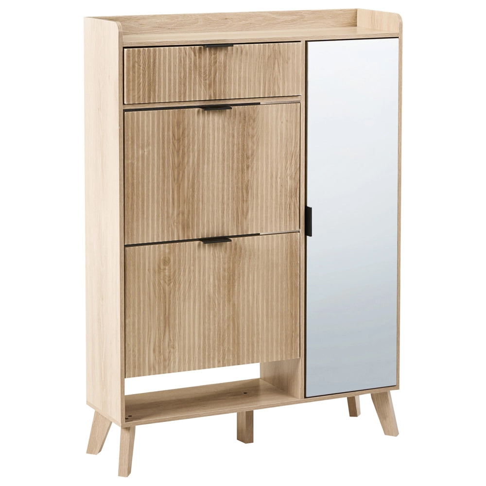 Scarpiera a 2 scomparti con 1 cassetto aggiuntivo in legno MDF melaminico con specchio colore marrone chiaro
