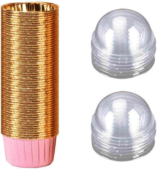 50 pezzi di foglio di alluminio per cupcake, forme di muffin in carta, forme per cupcake con coperchio, adatte per feste di compleanno, feste di vacanza (poeder, oro)