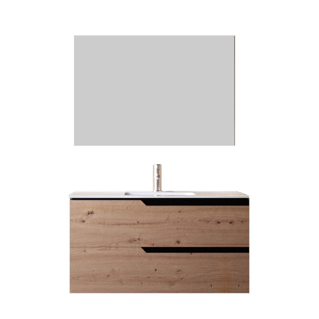 Mobile bagno 100cm sospeso rovere cartagena - jaguar, selezione accessori con specchio