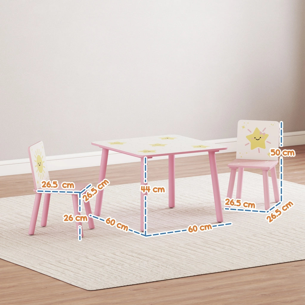 Set Cameretta con Scrivania e 2 Sedie per Bambini 3-8 Anni ¨C Zephmum ¨C Rosa a Stelle