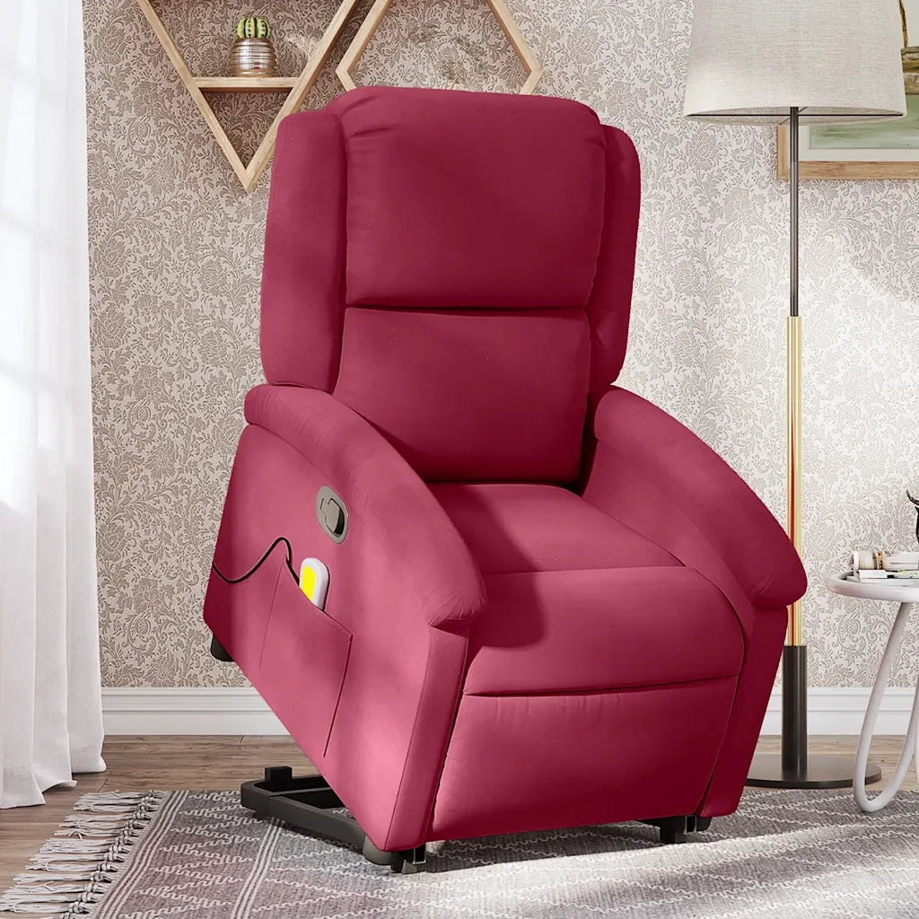 Poltrona | Sedia Relax Alzapersona Massaggio Reclinabile Rosso Vino Velluto
