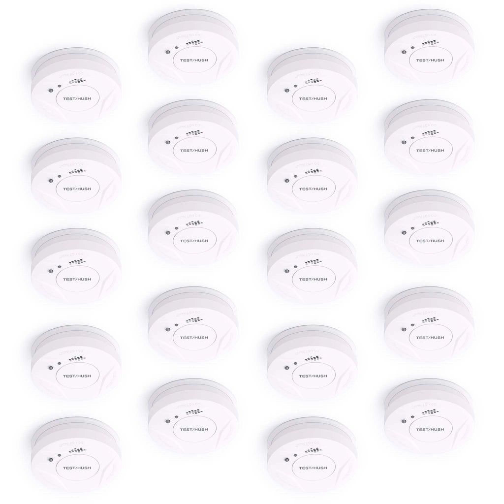 Set 20x Rilevatore di fumo con batteria fissa da 3 V, 10 anni senza manutenzione, allarme antincendio con funzione HUSH, sensore antifumo fotoelettrico affidabile con potenza sonora di 85 dB