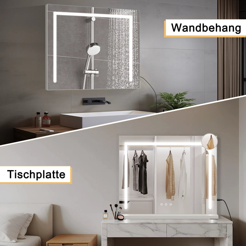 ZMH Specchio per il trucco con luce 80x60cm specchio da toeletta con luce LED touch dimmerabile specchio da trucco