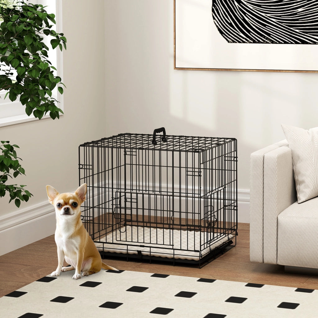 Gabbia per Cani Pieghevole con Cuscini Grigio e Nero ¨C zephmum ¨C 60x45x50 cm