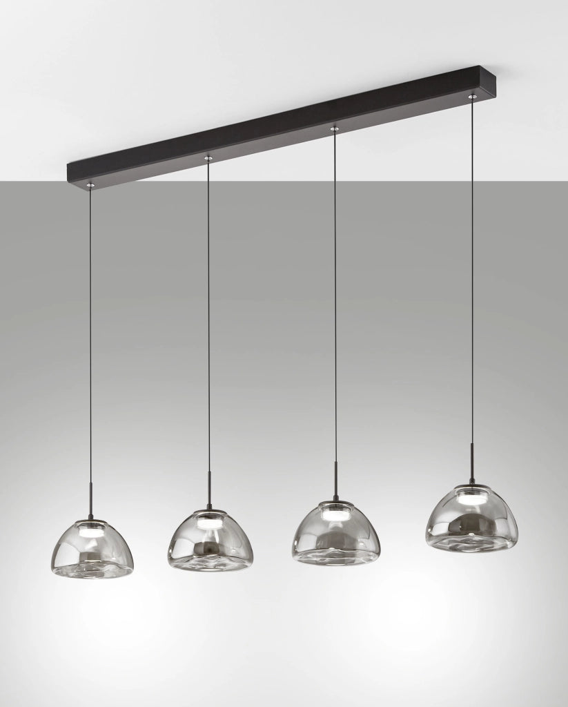 Lampada a Sospensione Lucille Fumé 28W LED CCT 2700K-4000K, Struttura Metallo e Vetro Borosilicato, Dimmerabile a step - 87x6x200cm