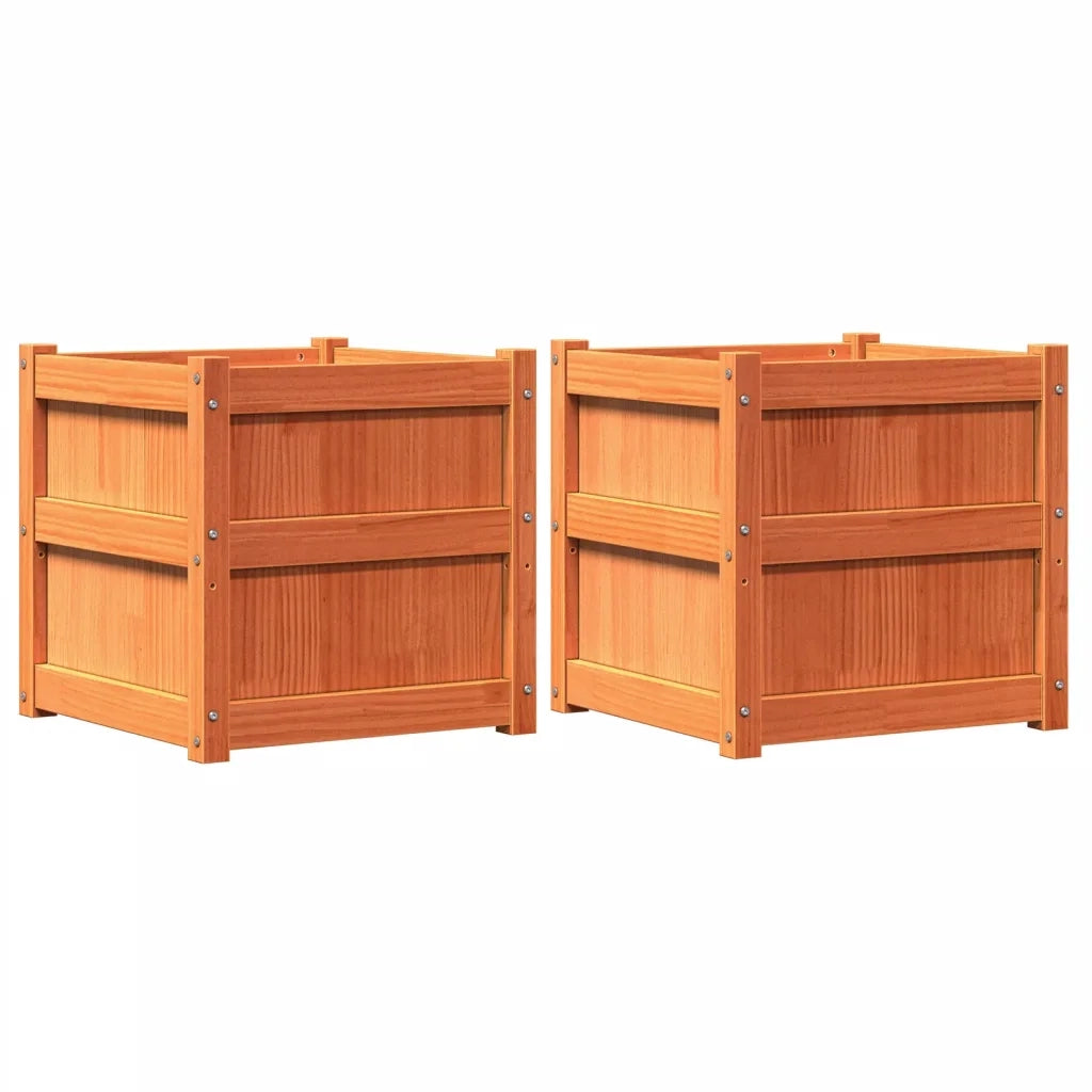 2 pz Fioriere | Cassetta per fiori | Vaso da Giardino Marrone Cera Legno Massello di Pino