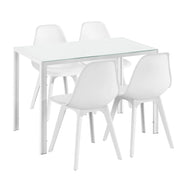 [en.casa] Arredo Sala da Pranzo  Set Tavolo Metallo Vetro 105 x 60 x 75 cm con 4 Sedie in Plastica 83 x 54 x 48 cm Bianco