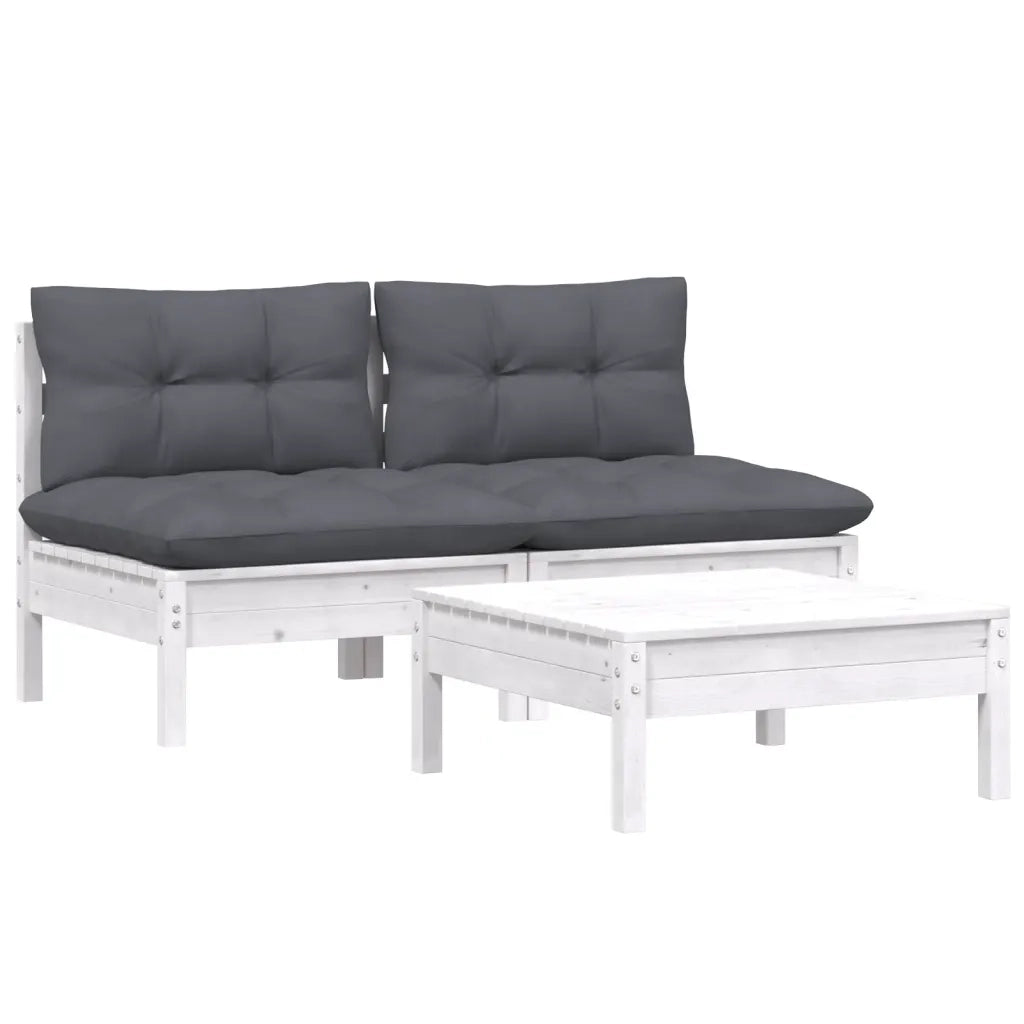 Set Divani da Giardino 3 pz | Set Salotto da Giardino con Cuscini Antracite Legno di Pino