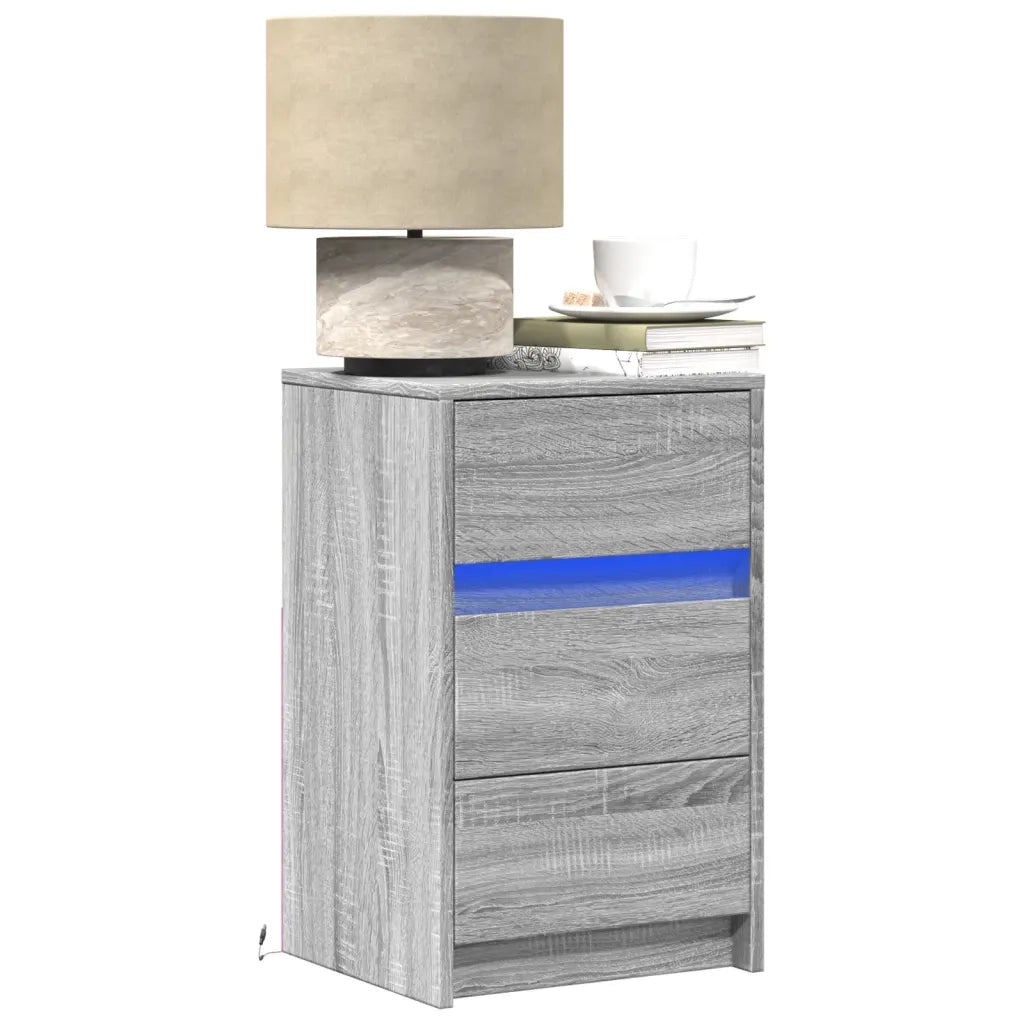 Comodino | Armadio da Notte | Mobiletto da notte con Luci LED Grigio Sonoma in Legno Multistrato
