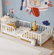 Letto a pavimento per bambini 90x200 cm con sponde di sicurezza bianco