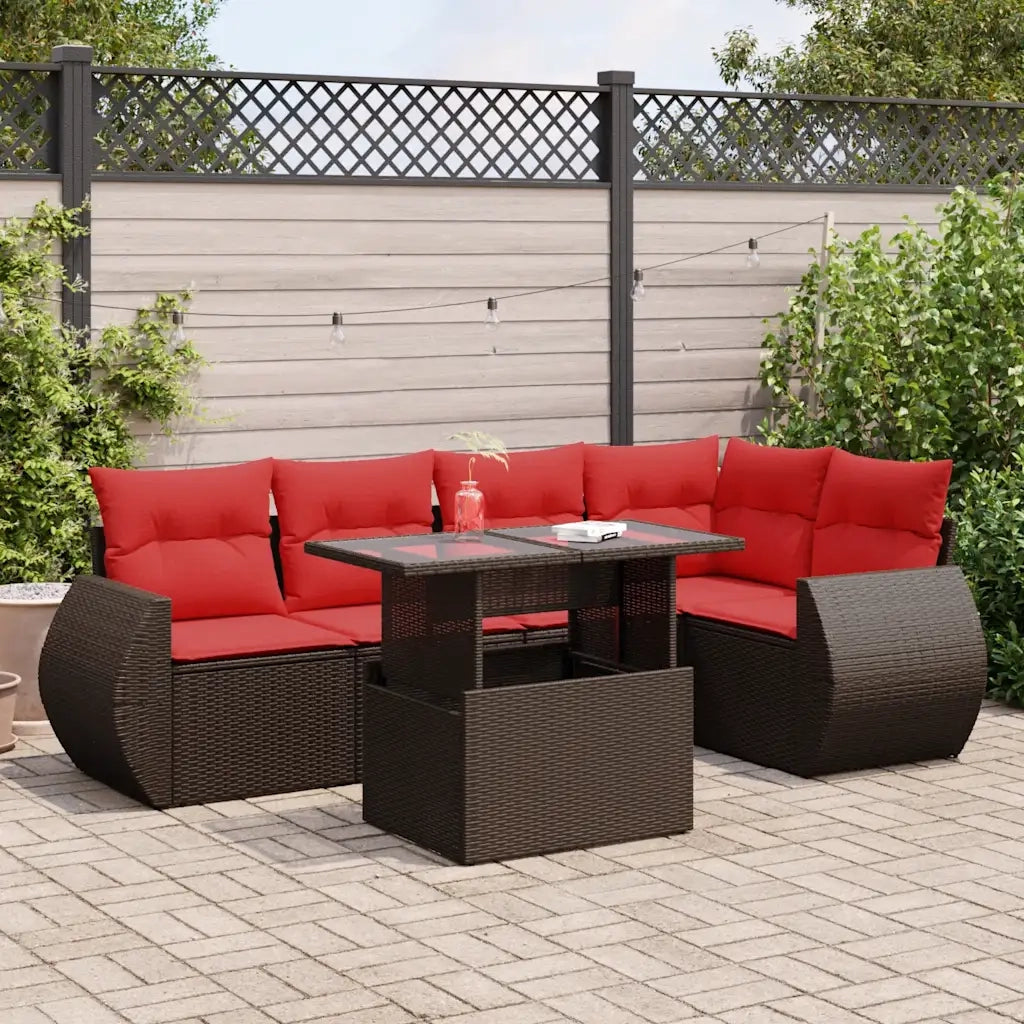 Set Divano Giardino 6 pz con Cuscini Marrone Polyrattan Acacia 3326645