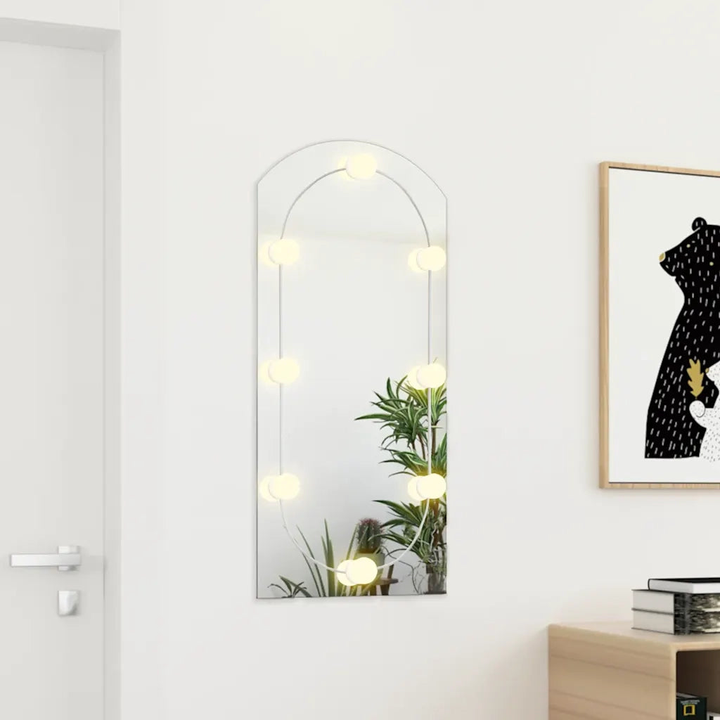 Specchio con Luci LED-Specchio decorativo 90x45 cm Forma ad Arco in Vetro