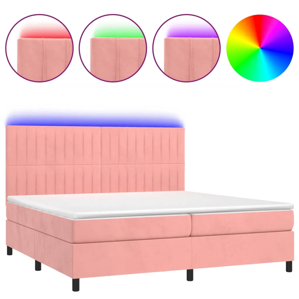 Letto a Molle con Materasso e LED Rosa 200x200 cm in Velluto 3136268