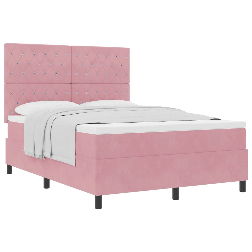 Letto a molle con materasso Rosa 140 x 200 cm Velluto 3339775