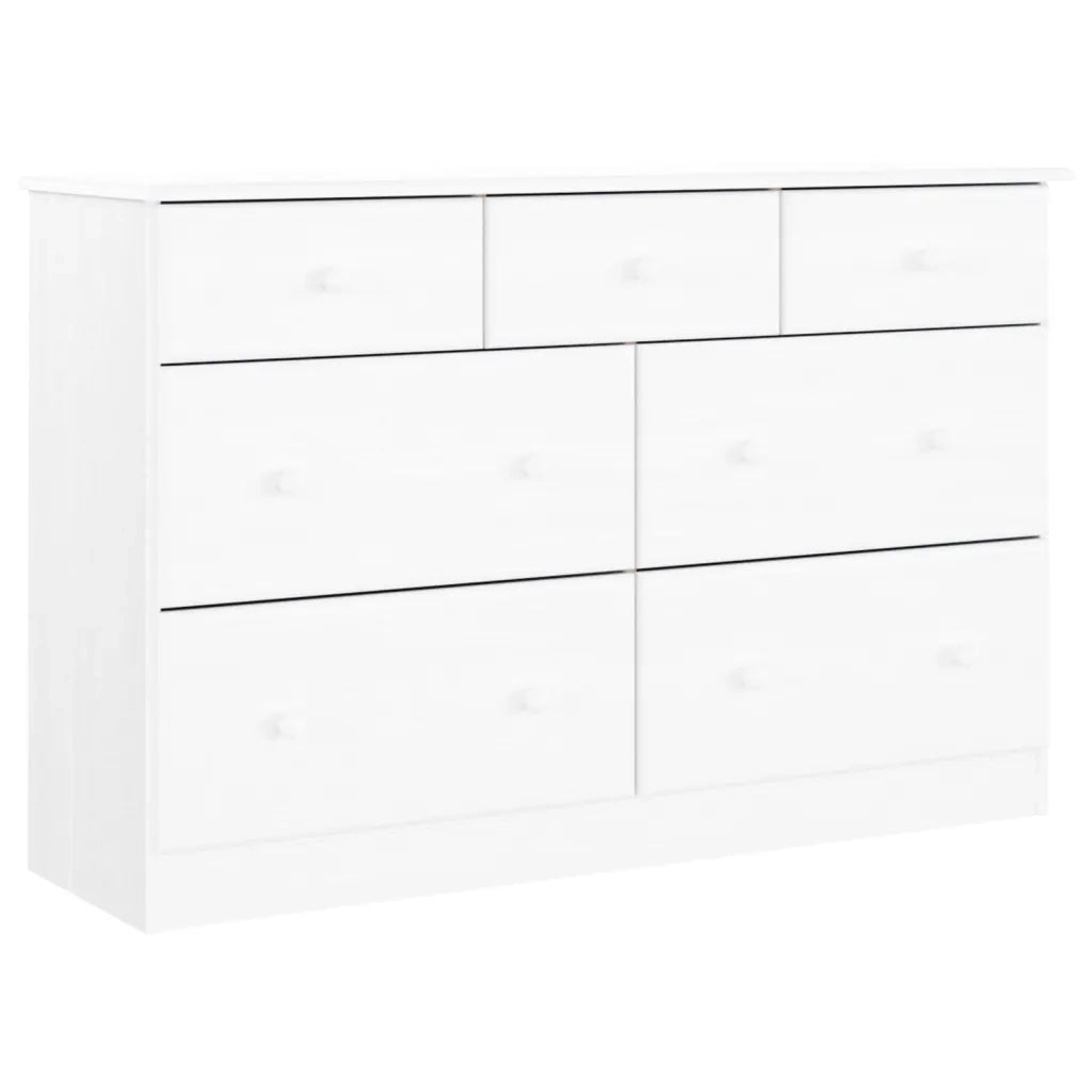 Cassettiera ALTA Bianca 112x35x73 cm in Legno Massello di Pino