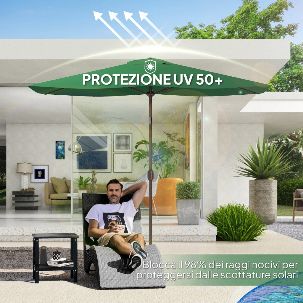Telo di Ricambio per Ombrellone Rettangolare 3x2 m a 6 Stecche Poliestere Anti UV 50+ Verde