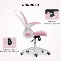 Sedia da Ufficio Ergonomica e Regolabile con Schienale a Rete e Seduta Imbottita, 65.5x61.5x88-97.5 cm, Rosa