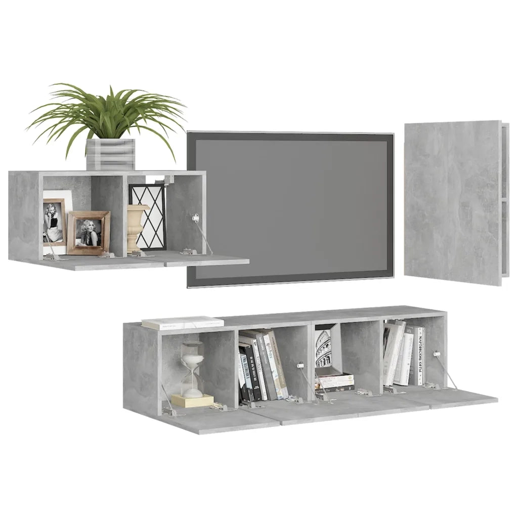 Set di Mobili Porta TV 4 pz Grigio Cemento in Legno Multistrato 3079097