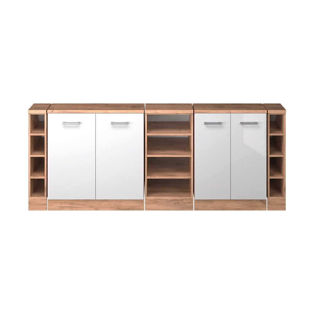 Set di mobili sottotetto Rion Bianco lucido/Rovere dorato 210 cm Set di 5 carcasse armadio profondità 60 cm Vicco