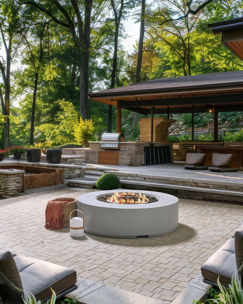 Focolare grigio chiaro 107 x 30 cm GRC Riscaldatore per patio rotondo Accessorio per giardino e patio