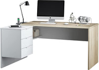 Scrivania ufficio con cassettiera bianco rovere