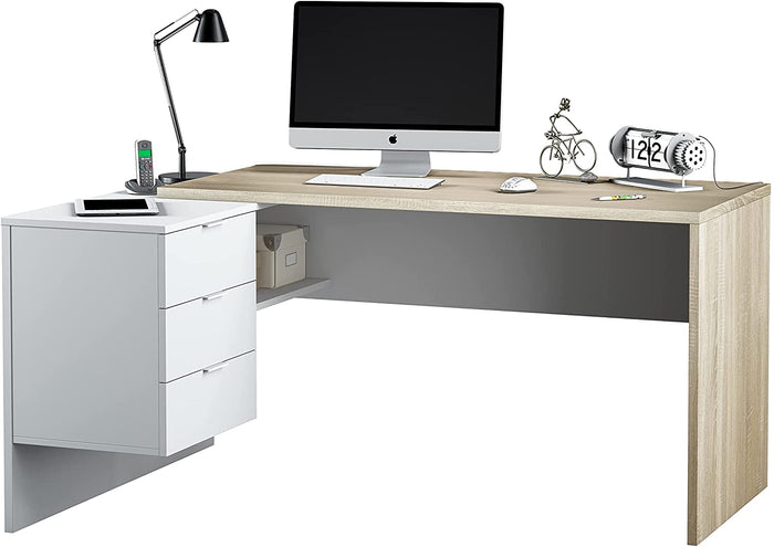 Scrivania ufficio con cassettiera bianco rovere