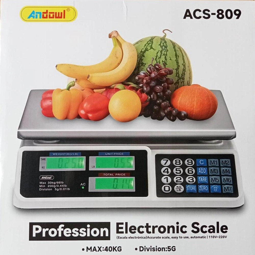 Trade Shop - Bilancia Digitale Elettronica Professionale Da Cucina Portata Max. 40kg Acs-809 -