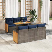 Set Divani da Giardino 7pz con Cuscini Grigio Polyrattan Acacia 3327673