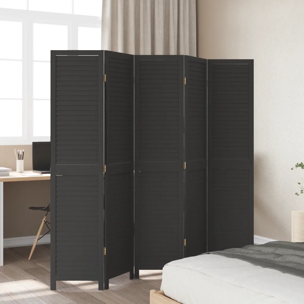 Divisorio Ambienti | Divider per stanze | Paravento 5 Pannelli Nero Legno Massello di Paulownia