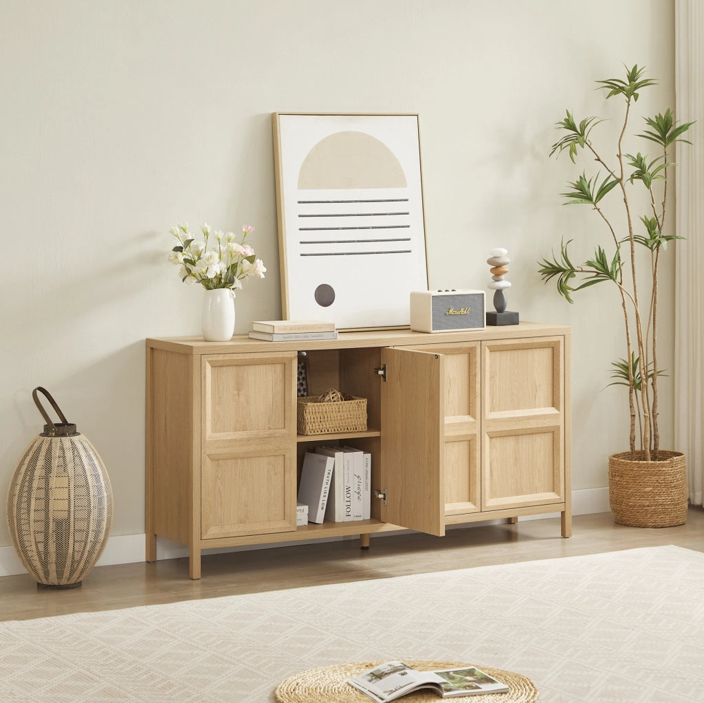 Sideboard moderno in rovere chiaro 160x40x80 cm con apertura Tip-On e cerniere soft-close