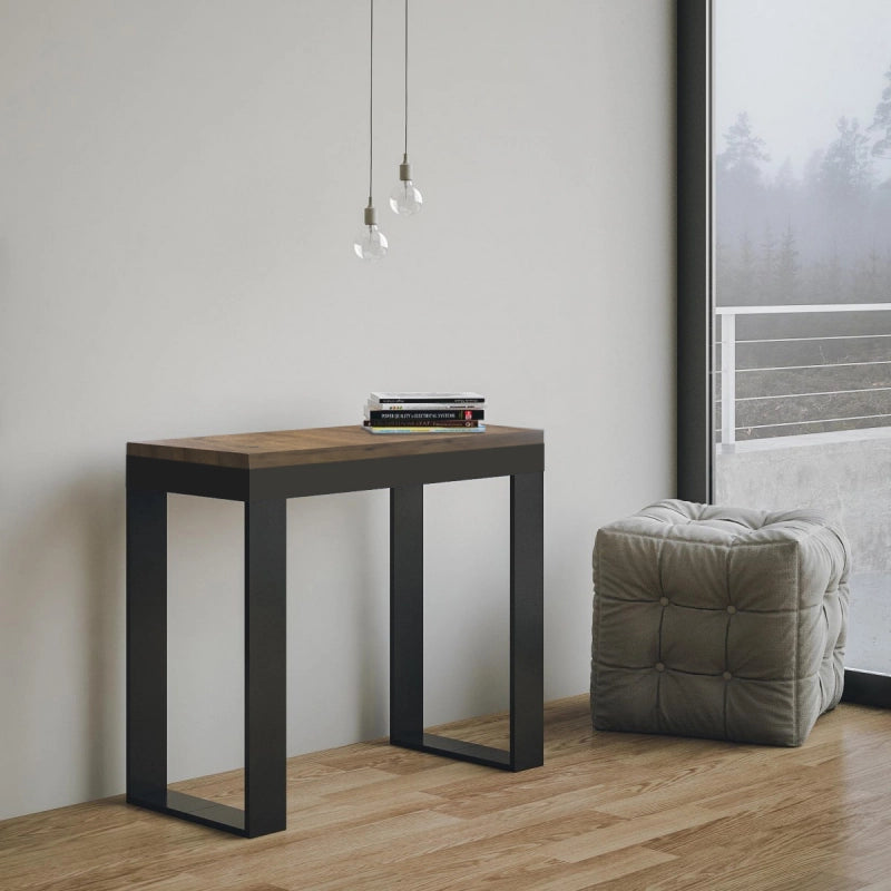 Consolle allungabile 90x40/196 cm Tecno Small Evolution telaio Antracite - Noce