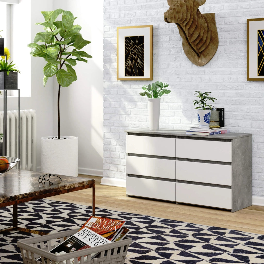 Cassettiera CL100 compatta AKORD Cemento 100 cm 6 cassetti inserto frontale Bianco 100x35x57 cm